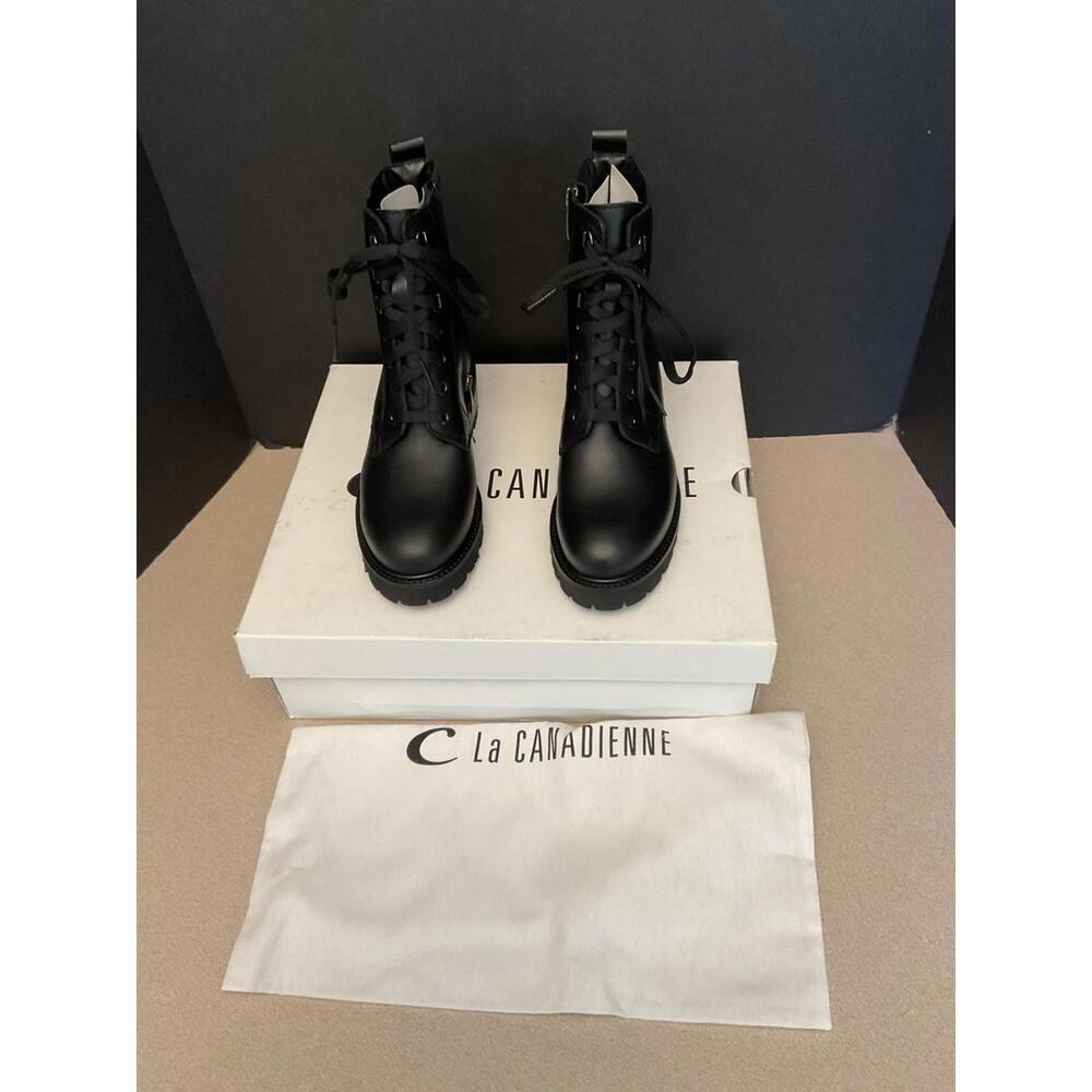 New! Womens La Canadienne Connie Black Leather Zipper Combat Boots. Size 6M. - Picture 5 of 11